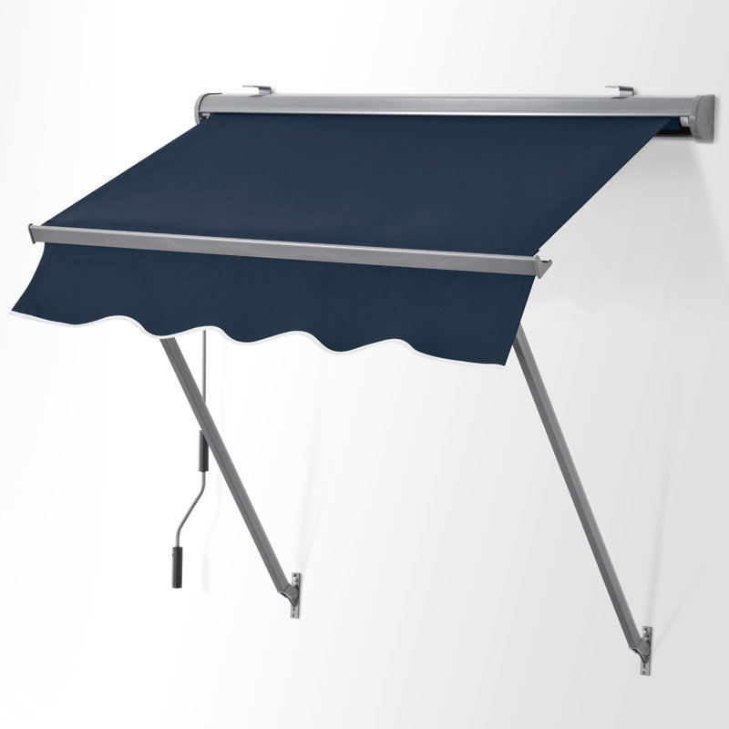 Auvent en polyester pour fenêtre de patio, auvent rétractable manuel pour parasol, Bleu foncé