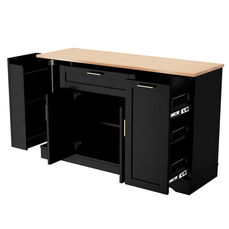 Buffet de rangement multifonctionnel pour la salle à manger de cuisine, tablettes réglables noires, tablettes et bocaux coulissants à 3 niveaux, espaces de table extensibles à fermeture en douceur, armoire gauche flexible