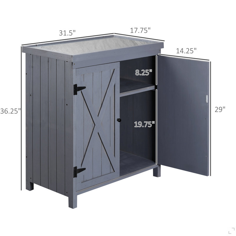 Armoire de rangement de jardin, remise à outils extérieure avec dessus galvanisé et deux tablettes pour outils de jardin ou accessoires de piscine