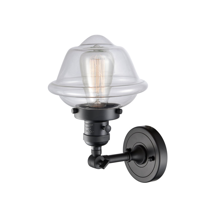 Applique murale à bras 1 lumière Agosto, Ampoule DEL rétro de 3,5 watts, Transparent, Noir mat