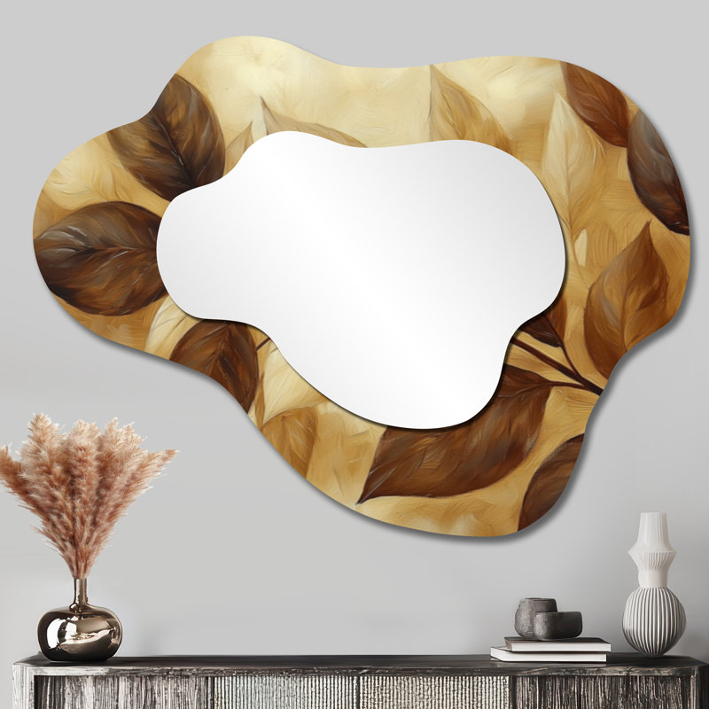 Miroir asymétrique de couleur chocolat chocolat, feuilles de paysage I - feuilles, 27 po x 35 po