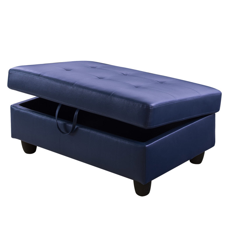 Faux Leather Ottoman, Blue Faux Leather