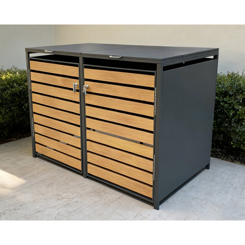 Cleobury - Remise double - Grand - Gris foncé avec portes aspect bois (68 po x 39 po x 49 po), 49"H x 68"W x 39"D