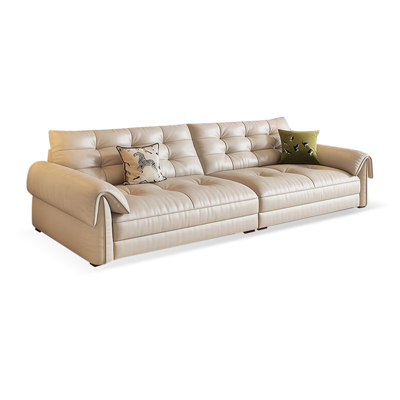 Canapé modulaire orange en cuir véritable, H 33,86 po x l 98,43 po x P 38,19 po, Kaki