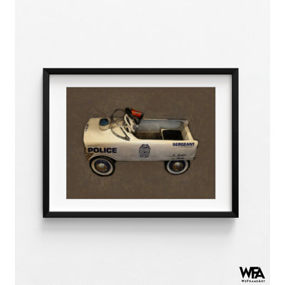 Police Pedal Car By Michelle Calkins, Beige Classic Car, Neutral Gender Kids Playroom Decor, Neutral Room Wall Art, Antique Poster Print