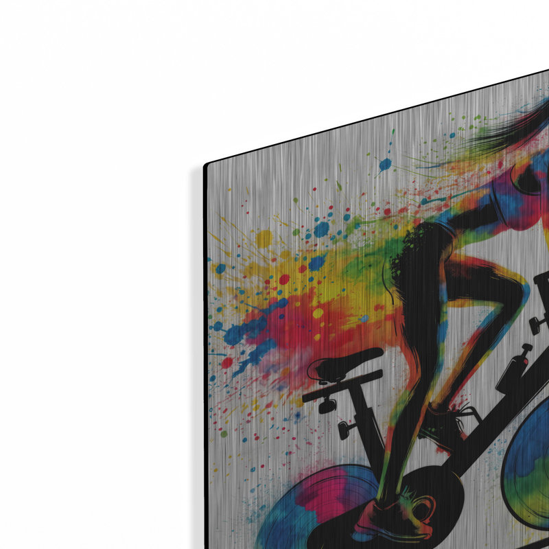  «Ride Bike Threadmill Watercolor» par Rey Klimt, art mural en métal, 12 po x 12 po, H 12 po x l 12 po
