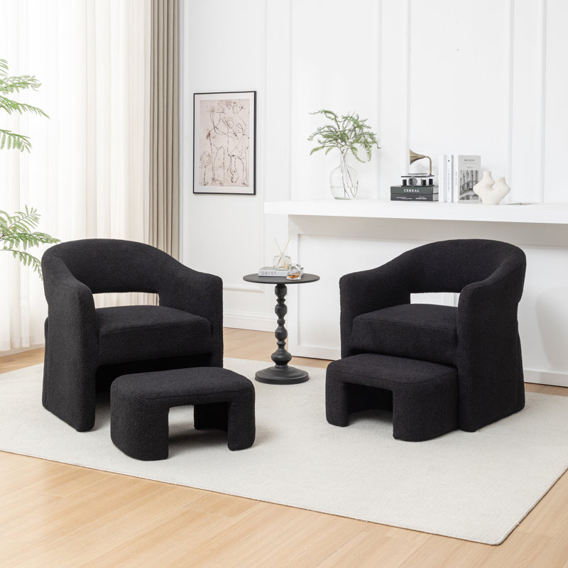 Fauteuil demi-tonneau avec repose-pieds Torence, Similifourrure noire