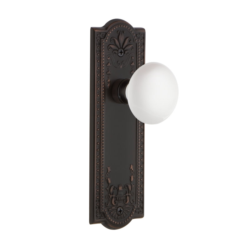 Meadows Plate with White Porcelain Door Knob, Timeless Bronze