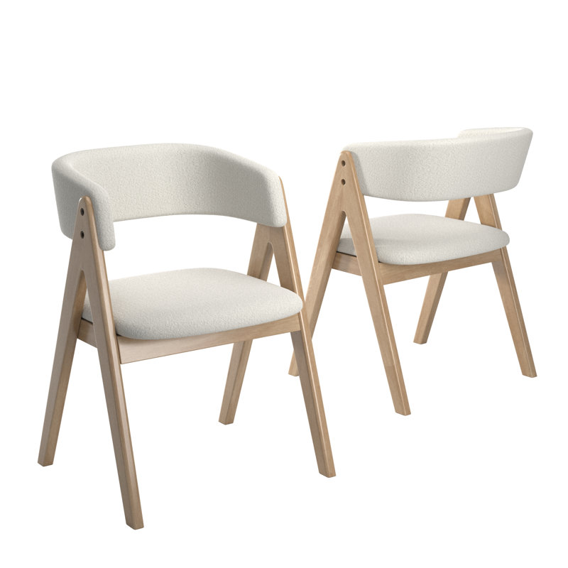 Arusha Modern White Boucle And Wood Dining Chairs, Natural Wood