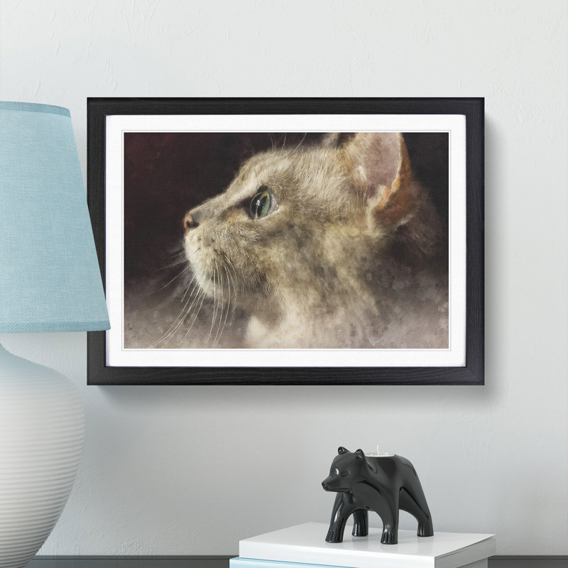 Curious Cat - Picture Frame Graphic Art Print, Black Framed, 62cm H x 87cm W x 2cm D