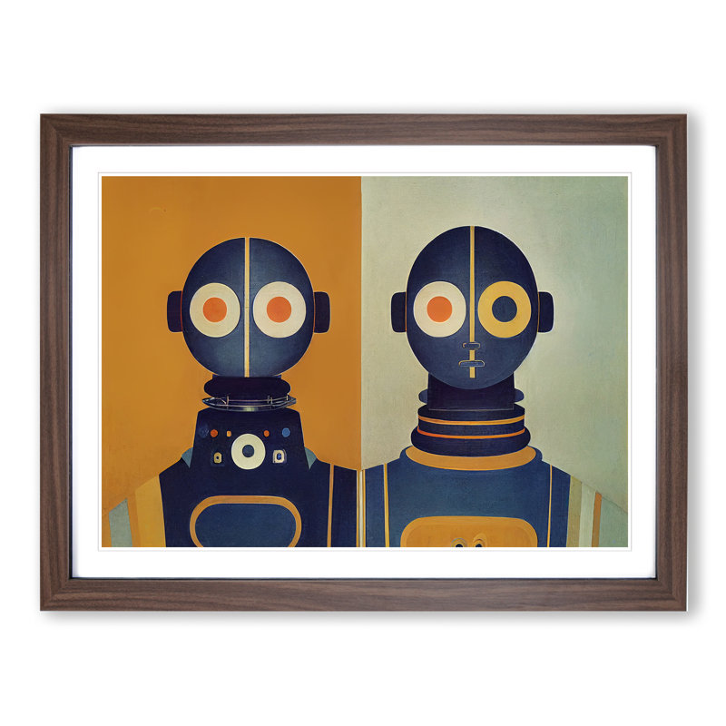 Symmetrical Robots Abstract - Single Picture Frame Print, 34cm H x 46cm W, Walnut