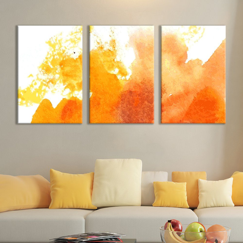 Yellow & Orange Paint Splatter Explosion Abstract Shapes Illustrations Modern Art, Wrapped Canvas, 24" H x 48" W