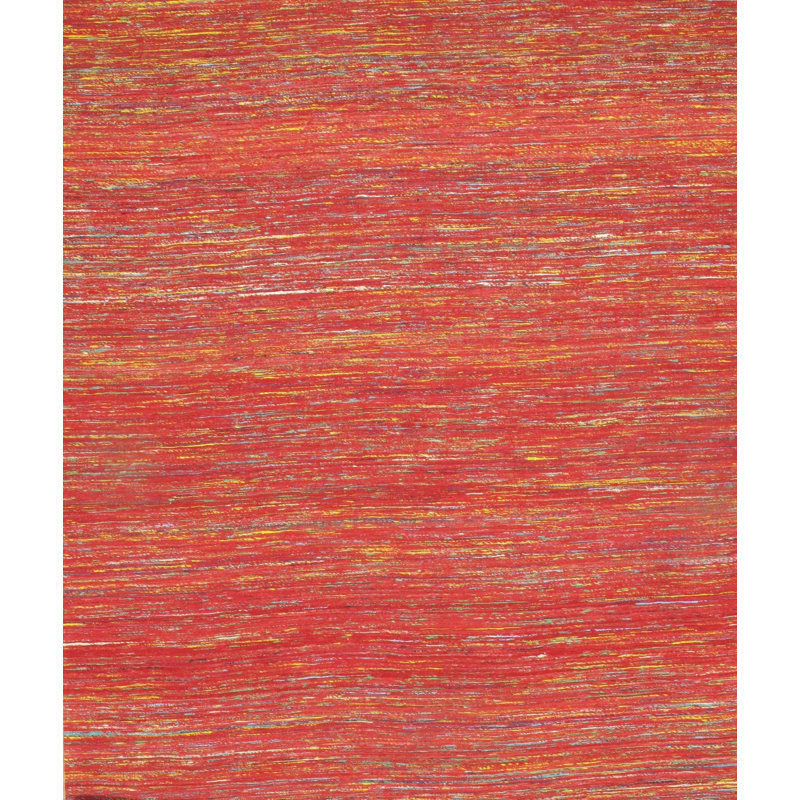 Tapis rouge / jaune en coton / laine 6 pi x 9 pi fabriqué à la main sans motif et non uni