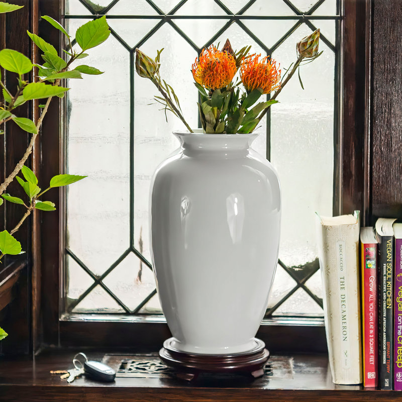 14" Bright Yellow Tung Chi Vase, Solid Black
