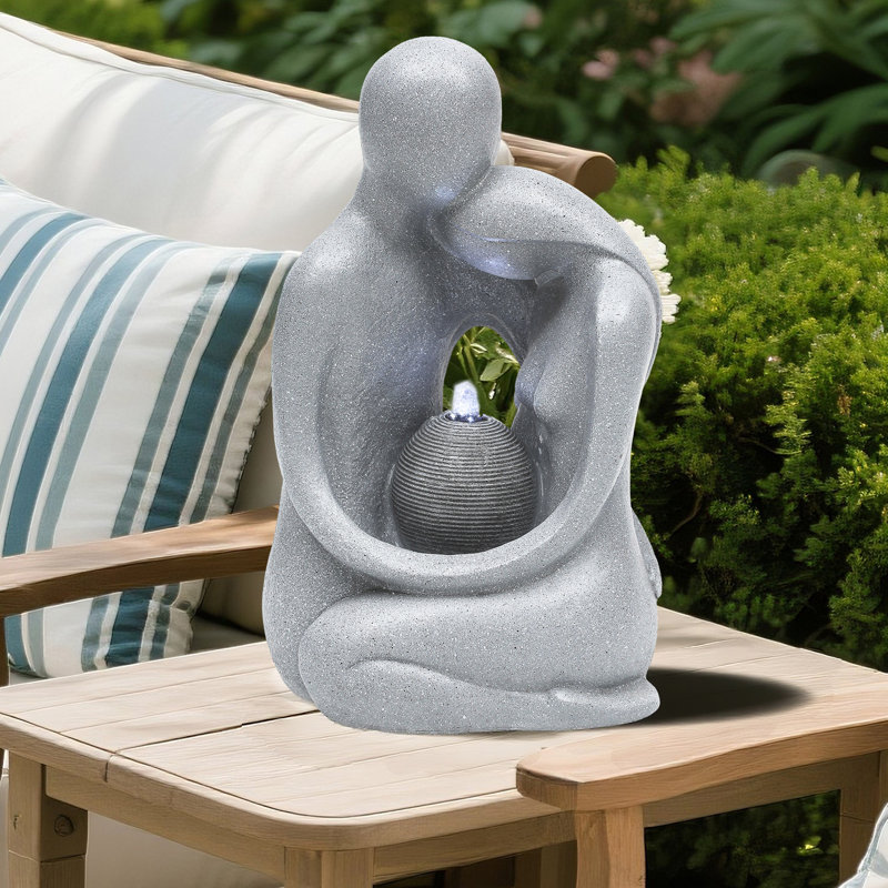 Handcrafted Weather Resistant Sculptural Fountain with Lights
