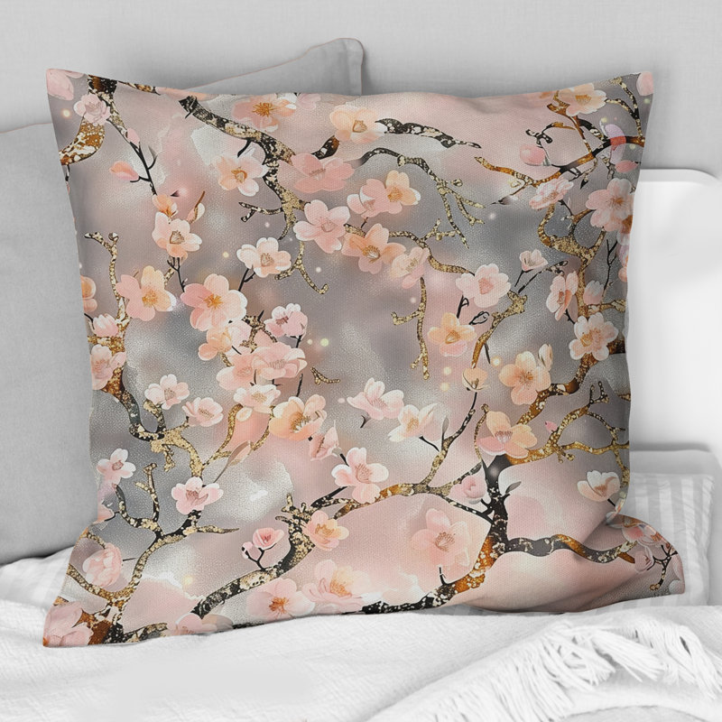 Fleur de cerisier rose et gris, H 16 po x l 16 po, Carrée