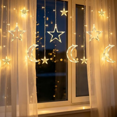 Guirlande de lumières de lune Moon Star, guirlandes de lune 11,5 pi 120 DEL avec USB et piles (non incluses) 8 modes d'éclairage Veilleuses étoilées imperméables IP65 pour l'anniversaire de mariage du Ramadan