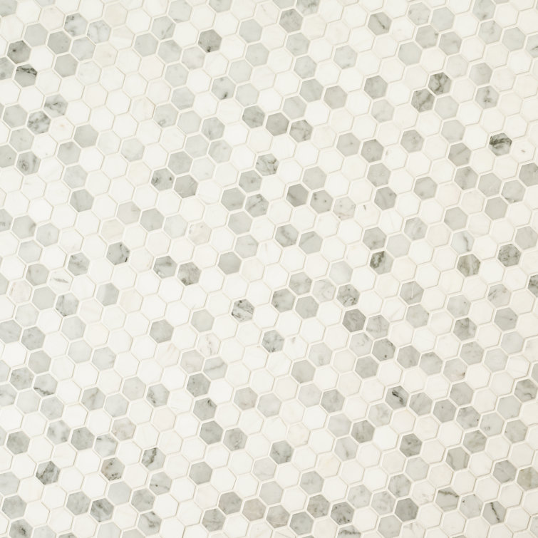Bianco Dolomite Tibi 11.73 In. X 11.73 In. Polished Marble Mesh-mounted Mosaic Tile