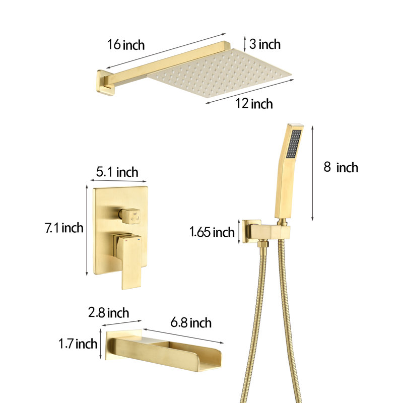 Complete Shower System, Brushed Gold