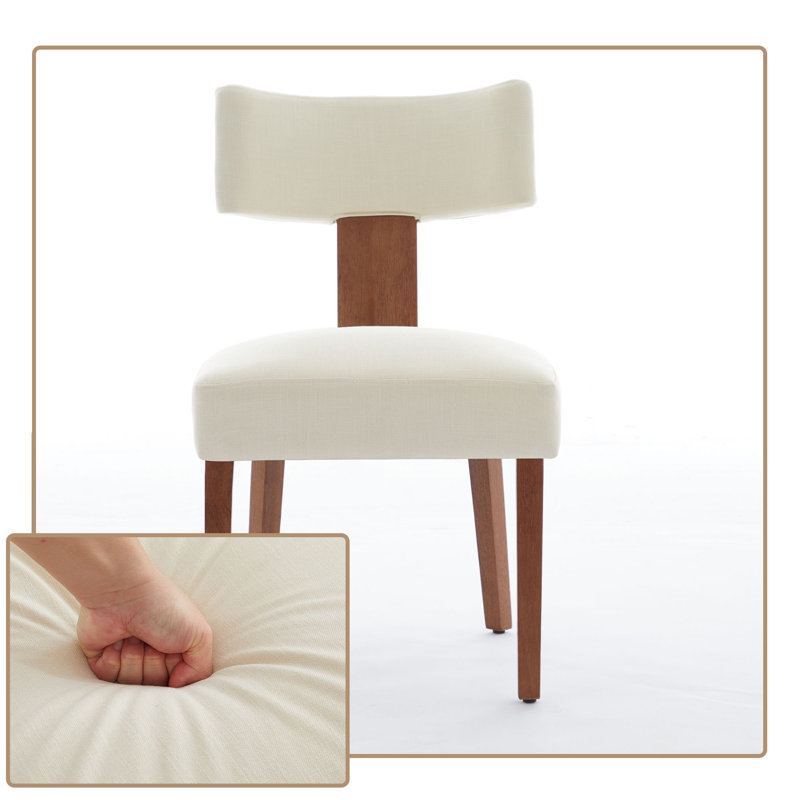 Ensemble de 2 chaises de salle à manger rembourrées avec structure en bois et tissu de lin, dossier ergonomique incurvé, chaises d'appoint modernes pour la salle à manger ou le salon