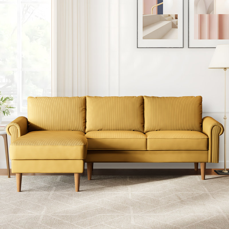 Canapé modulaire rembourré 2 pièces Brevick, Orienté à gauche (vu de face), Mélange de polyester jaune