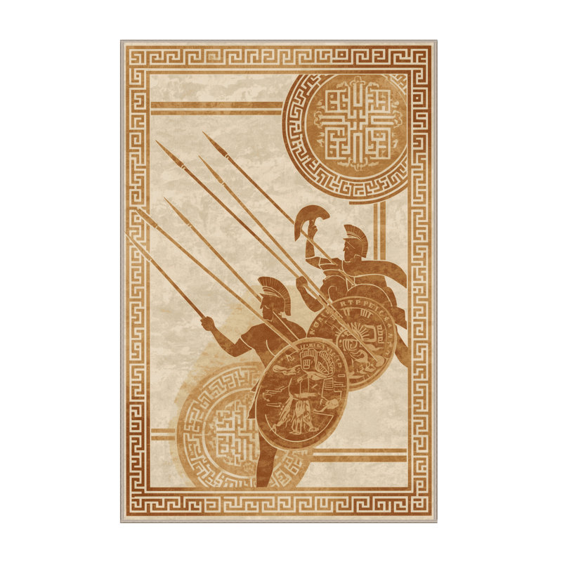 Soft Plush Dunmire Battle Thermopylae Classic Oriental Area Rug in Beige – Beige Binding, 2x5