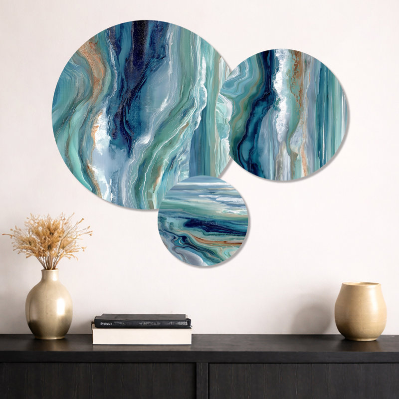 «Green River», art mural en métal imprimé abstrait 3 pièces