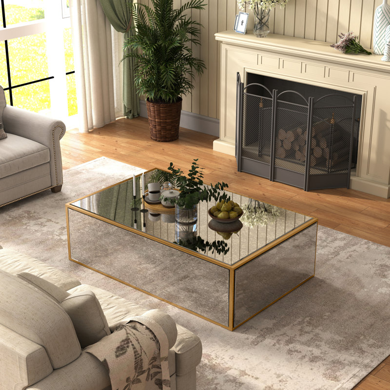 Table basse à miroir Adelais, H 13,78 po x L 35,4 po x l 23,6 po