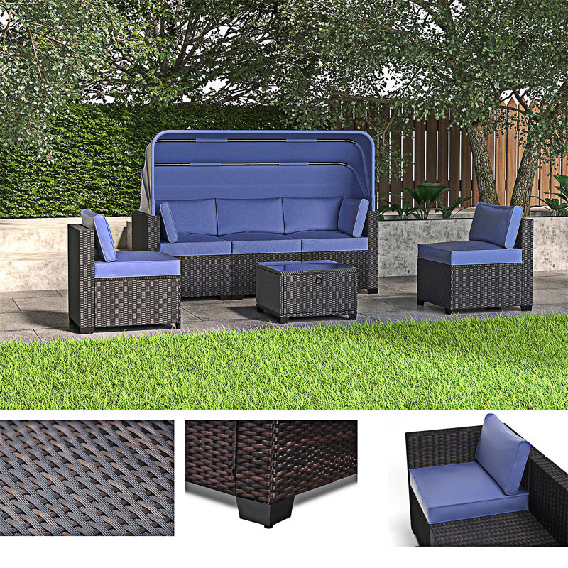 Convertible Patio Sofa Set with Lifting Table