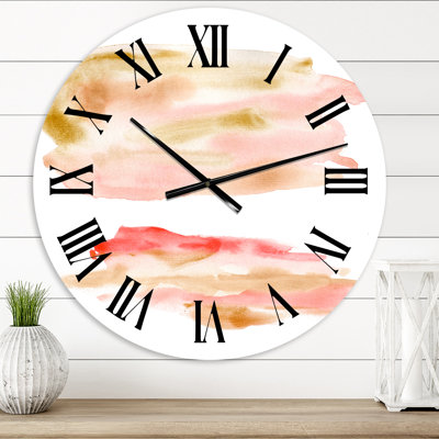 Horloge murale moderne abstraite avec taches or rose, beige et rouges