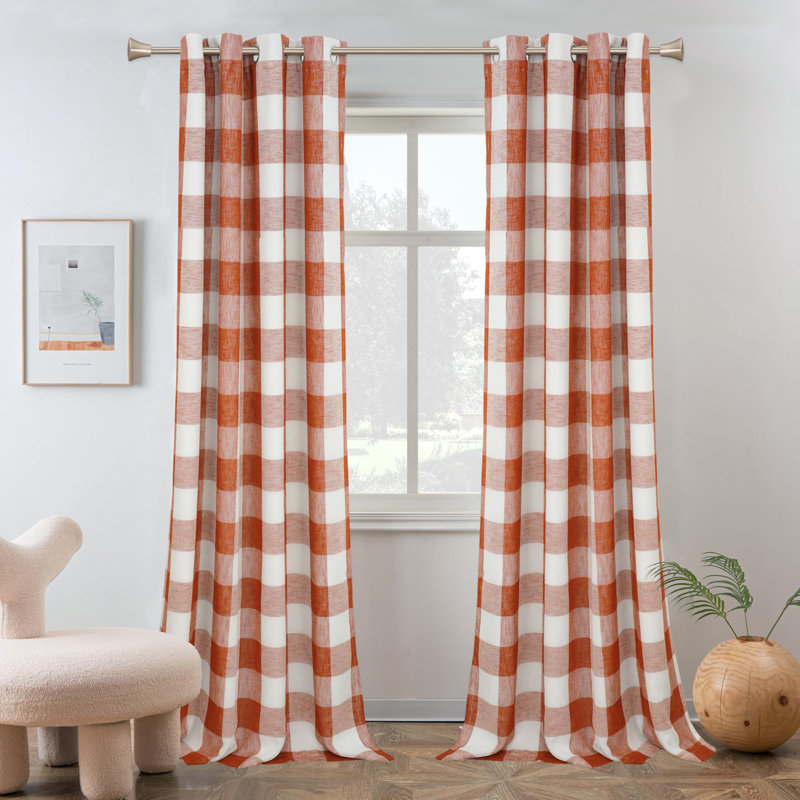Adamantini Plaid Blackout Thermal Grommet Curtain Panels, Burnt Orange, 52" W x 102" L