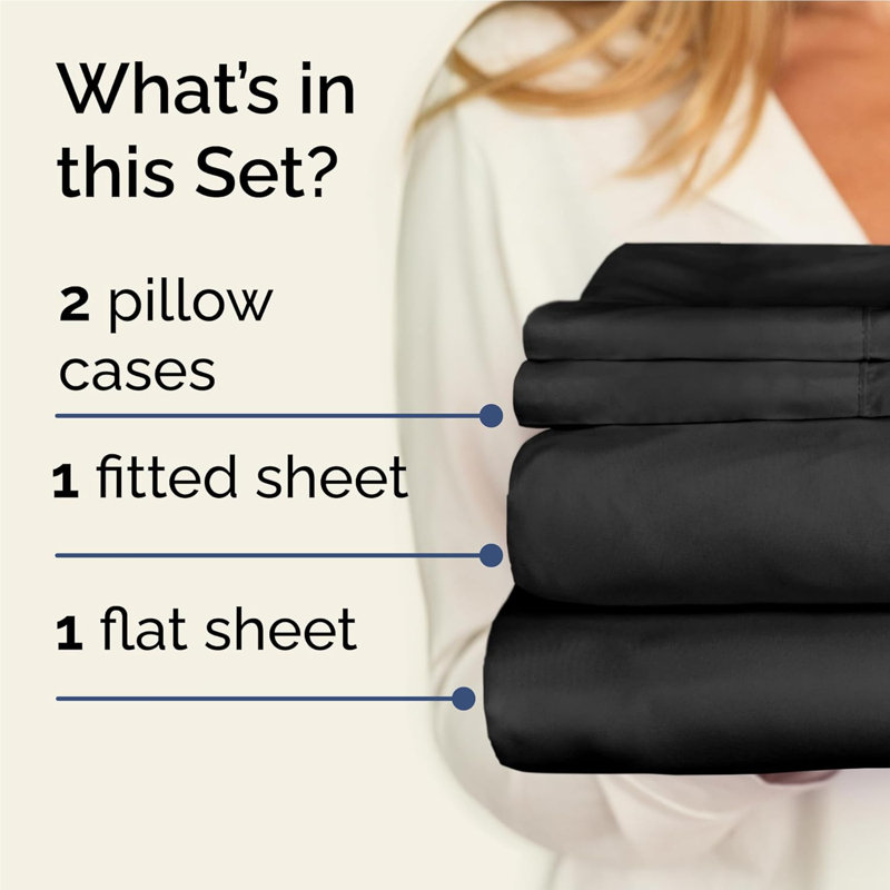 6 Piece Sheet Set, Soft Cooling Bed Sheets, Breathable & Wrinkle Free, Hotel Luxury Bedding, Black