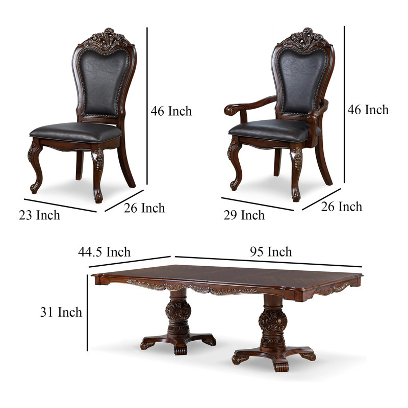 Ensemble de salle à manger Zenie, table en bois chic, 8 chaises sculptées, 9, Noir / brun cerise