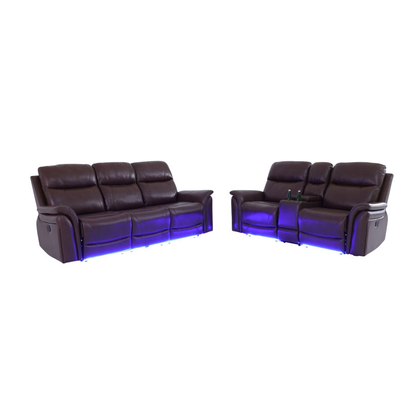 Ensemble de salon inclinable en cuir 2 pièces Breathing, Brun