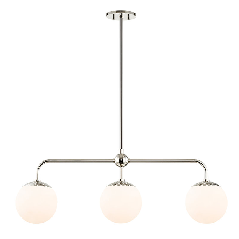 Luminaire suspendu linéaire à 3 lumières pour îlot de cuisine Deniaud, Nickel poli