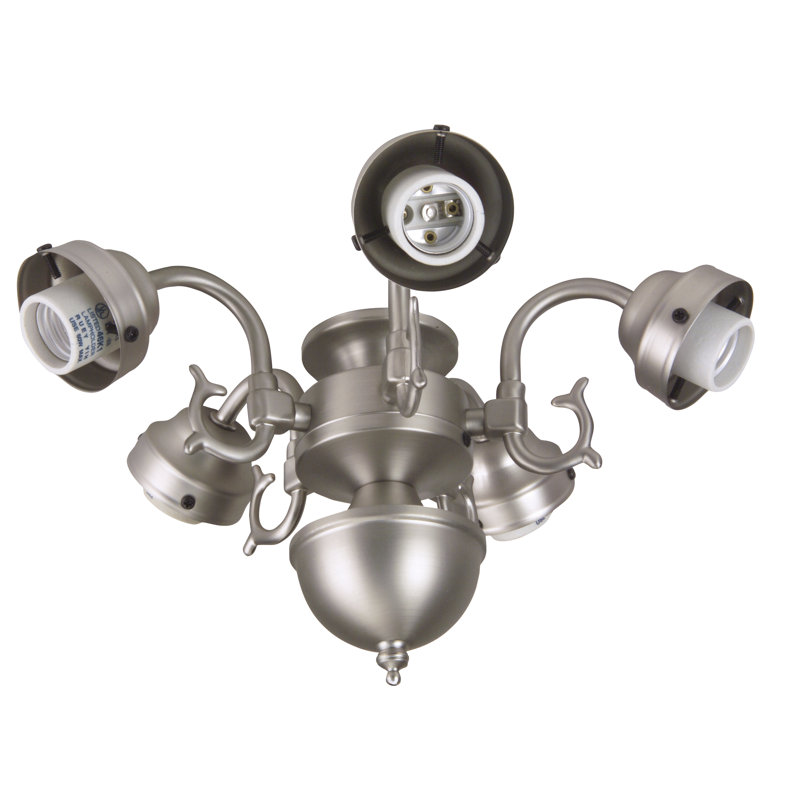 Plafonnier pour ventilateur de plafond universel à volutes 5 lumières compact, Nickel brossé