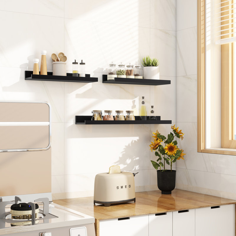Parece Wall-Mounted Floating Shelves for Bedroom, Living Room, Black, 2" H x 56" W x 5" D
