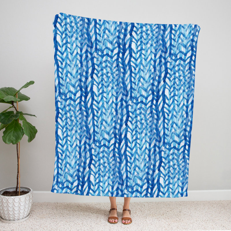 Throw Blanket, 68" W x 80" L, Striped/Abstract, Blue/White