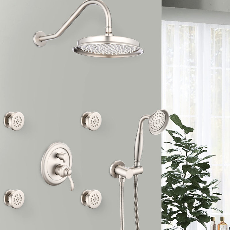Shower Faucet - Calcium , 4 Spray Modes Bathroom 2 Heads, Diverter Valve Included, Brushed Nickel