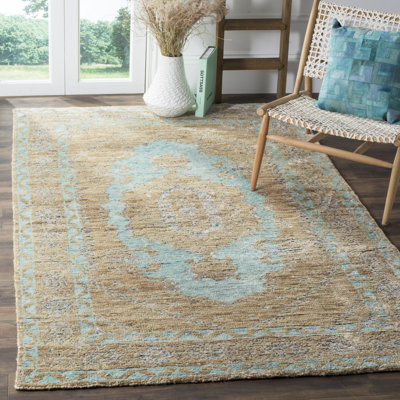 Tapis oriental en viscose / beige noué à la main Sari Artesia