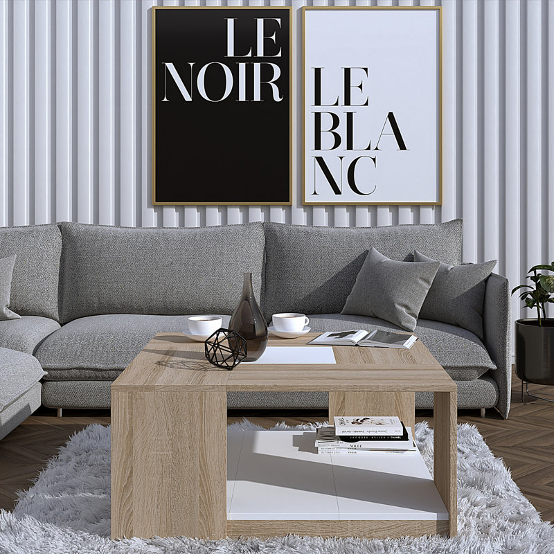 Table basse avec rangement Haldeman, Noyer / Blanc