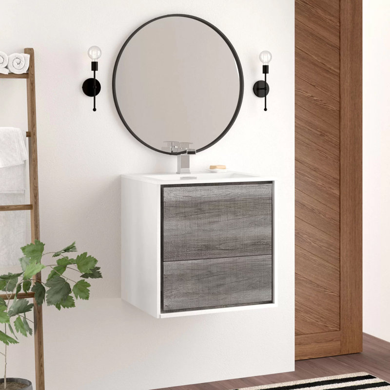 Trieu 23.86 " W 1 Single Vanity Bathroom Vanity With Acrylic Top, High Gloss Ash Gray
