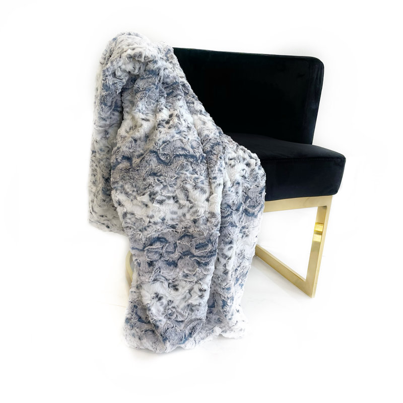 Couverture en fausse fourrure Plutus, Bleu marine, L 60 po x L 96 po
