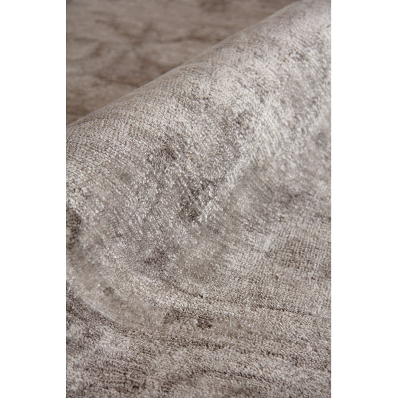 Antique'd Silk Oriental Area Rug in Taupe, Rectangle 9' x 12'