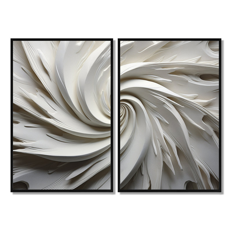 White Majestic Motion I - Décoration murale moderne blanche 2 panneaux, Noir, H 36 po x l 48 po