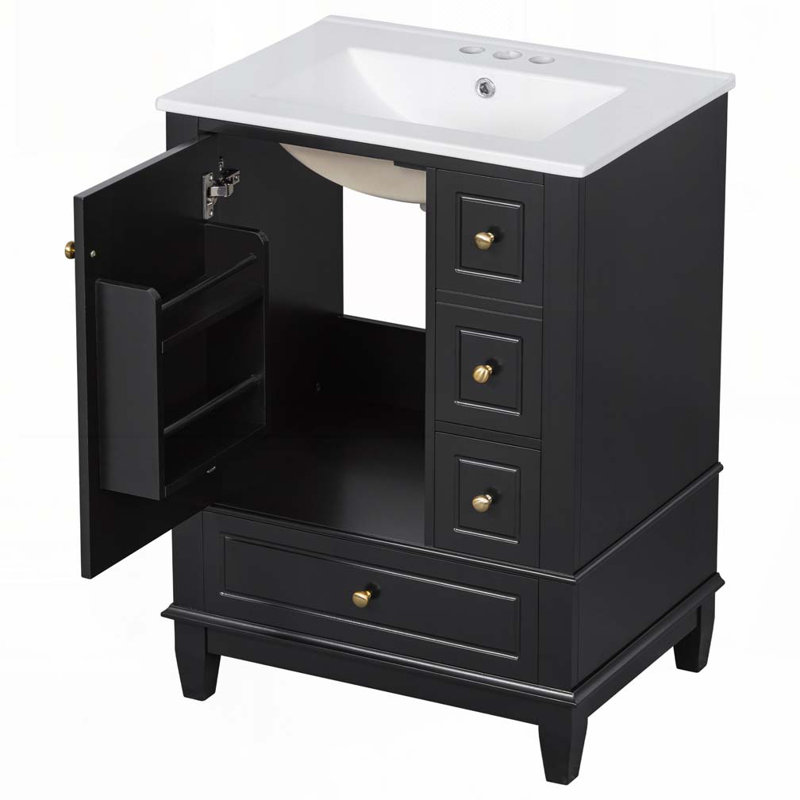 Meuble-lavabo 24 po avec lavabo en céramique, Noir