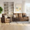 Ensemble de chaise d'appoint et canapé 3 places en tissu Modern Tech avec coussins, ensemble de salon brun
