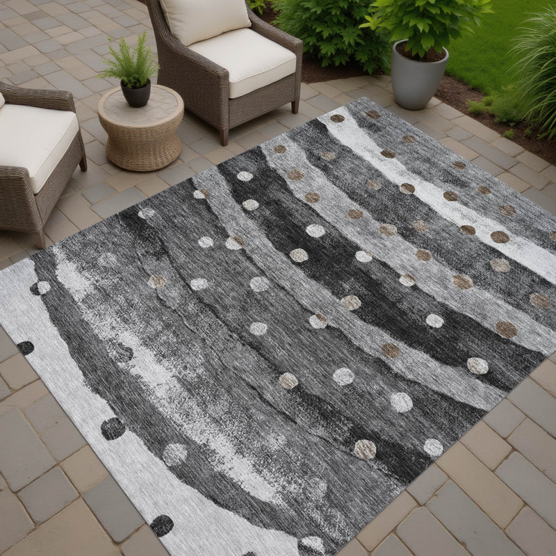 Machine Washable Indoor/Outdoor Chantille ACN2696 Stripes Rug, 10' x 14', Black