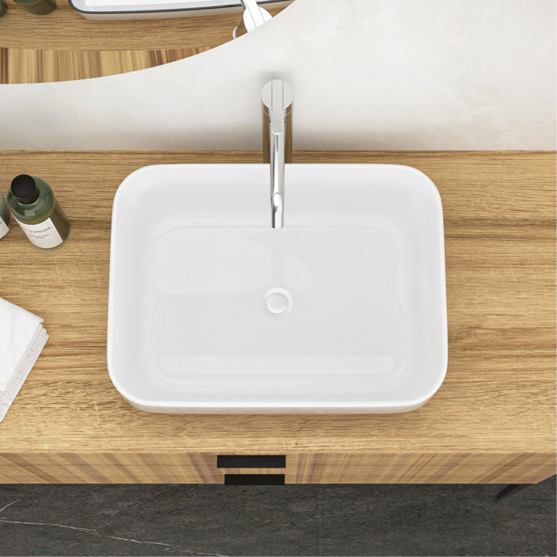 20x15 Inch White Ceramic Rectangular Bathroom Sink