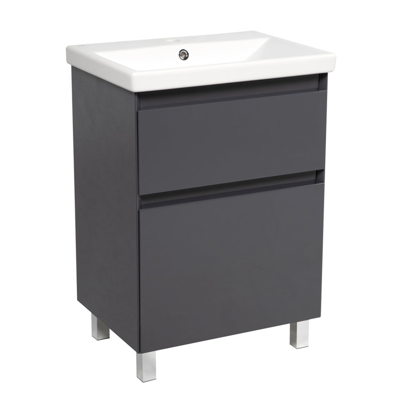 Jenisa 27.76'' Single Bathroom Vanity with Ceramic Top with Mirror, Graphite Gloss